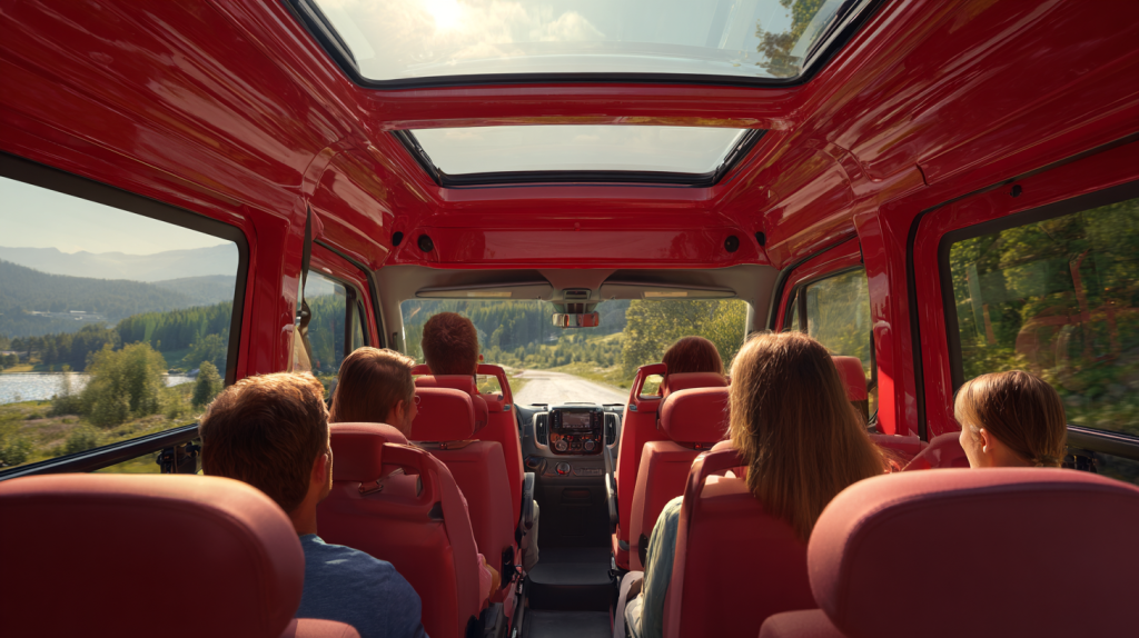 ultra wide banner bright clean interior of a red opel