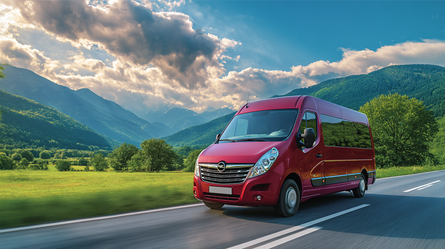 wide banner red opel movano minibus driving